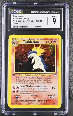 CGC 9 MINT Typhlosion Neo Genesis 1st Edition 18/111 Holo SWIRL Pokemon Card - Image 1