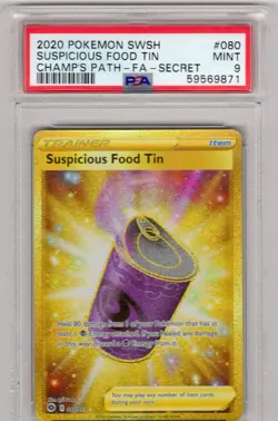 Pokemon Suspicious Food Tin Gold Full Art Secret Rare 2020 Champs Path PSA 9 - Image 1
