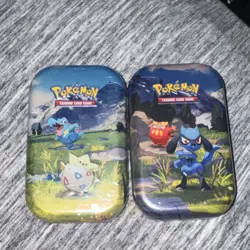 2 SEALED Pokemon TCG Mini Tin Lot Riolu Chikorita Clefairy Totodile Togepi 2023 - Image 1