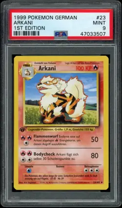 1999 Pokemon German Base 1st Edition Arcanine Arkani #23 PSA 9 MINT - Image 1