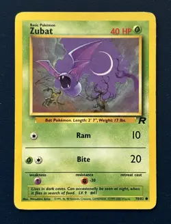 Zubat 70/82 Team Rocket Regular Common LP Vintage Pokemon Card 2000 - Image 1