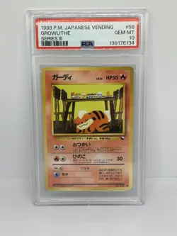 1998 Pokemon Japanese Vending Series III 3 #58 Growlithe PSA 10 Graded Card - Image 1