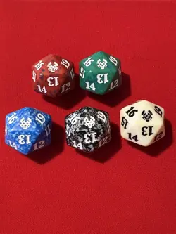 mtg d20 Spindown dice set for Theros Beyond Death, 5 colors, 5 dice - Image 1