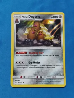 NM Alolan Dugtrio 87/149 Holo Rare Sun & Moon 2017 English Pokemon Card - Image 1