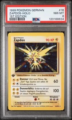 PSA 8 1st Edition German Zapdos 16/102 Holo Pokemon Card - Mint! - Image 1