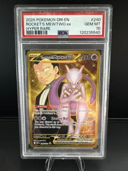 2025 POKEMON DESTINED RIVALS #240 TEAM ROCKET'S MEWTWO EX PSA 10 - Image 1
