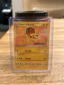 Pokemon Pikachu TCG Ash's Pikachu SM110 Promo Card Sun & Moon Rare LP - Image 1