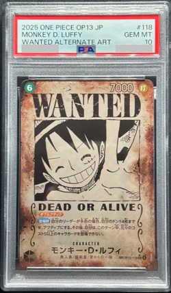PSA 10 Monkey.D.Luffy OP13-118 SEC-SPC One Piece Card Wanted 2025 Japanese - Image 1