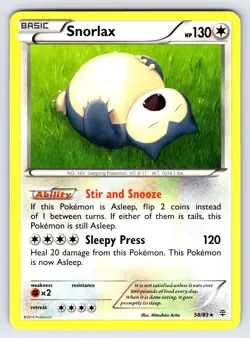 Snorlax 58/83 XY Generations Set 20th Anniversary Pokemon Arita Art Rare - Lp - Image 1