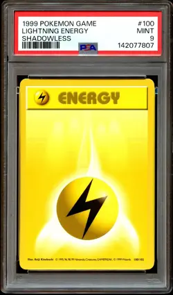 PSA 9 MINT Lightning Energy 100/102 SHADOWLESS Base Set Pokemon Card 807 - Image 2