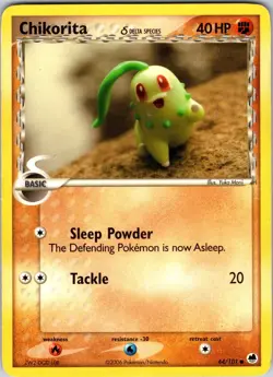 Chikorita (Delta Species) 44/101 Dragon Frontiers Pokemon TCG LP Normal - Image 1