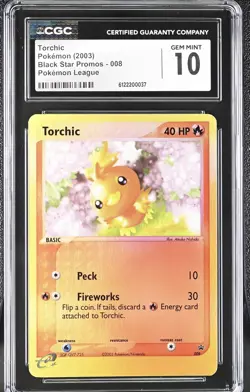 CGC GEM MINT Torchic 008 Black Star Promo Ereader League Pokemon Card 2003 - Image 1