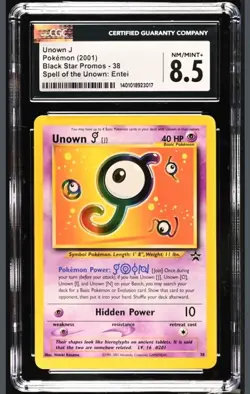 CGC 8.5 NM/Mint+ Unown J #38 2001 Black Star Promos WOTC Spell of the Unown Poke - Image 1