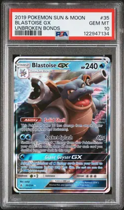 2019 Pokemon Sun & Moon Unbroken Bonds Blastoise GX Unbroken Bonds PSA 10 #35 - Image 1