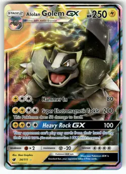 Alolan Golem GX SM - Crimson Invasion Ultra Rare Pokemon Lightly played - Image 1