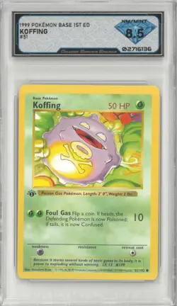 1999 Pokemon Base 1st Ed KOFFING #51/102 💎 DSG 8.5 NM/Mint - Image 1