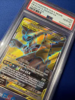 2019 POKEMON SUN & MOON TEAM UP #162 FULL ART/PIKACHU & ZEKROM GX PSA 10 - Image 1