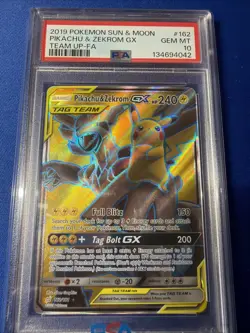 2019 POKEMON SUN & MOON TEAM UP #162 FULL ART/PIKACHU & ZEKROM GX PSA 10 - Image 2