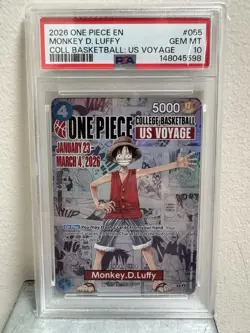 One Piece Monkey D. Luffy US College Basketball Card Promo PSA 10 In Hand - Image 1