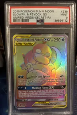 2019 POKEMON SUN & MOON UNIFIED MINDS #239 FULL ART/SLOWPOKE & PSYDUCK GX PSA 9 - Image 1
