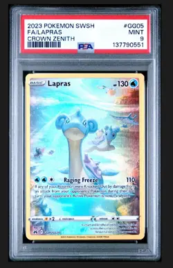 Pokemon TCG Lapras #GG05 Crown Zenith Galarian Gallery Full Art Ultra Rare PSA 9 - Image 1