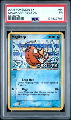 PSA 1 PR 2005 Pokemon EX Deoxys Magikarp STAMPED Reverse Holo Foil 64/107 - Image 1