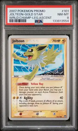 2008 POKEMON WORLD CHAMPIONSHIPS PROMO PSYCHIC LOCK #101 JOLTEON-GOLD STAR PSA 8 - Image 1
