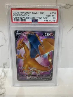 2020 Pokemon Champion's Path ETB Promo Charizard V SWSH050 PSA 10 - Image 1