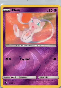 Pokemon TCG Mew 32/68 Hidden Fates Rev Holo NM - Image 1
