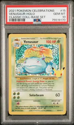VENUSAUR PSA 10 2021 Pokemon Celebrations Classic Collection Holo Base Set #15 - Image 1