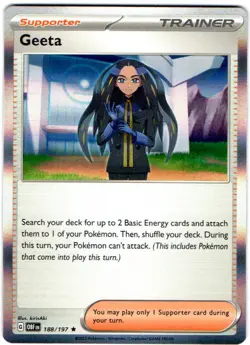 GEETA 188/197 POKEMON SCARLET & VIOLET: OBSIDIAN FLAMES (OBF) RARE HOLO - Image 1