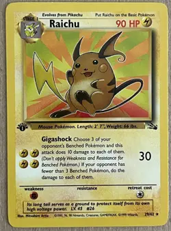 Pokemon Card TCG Raichu 29/62 1st Edition Fossil Non-Holo Rare - Image 1