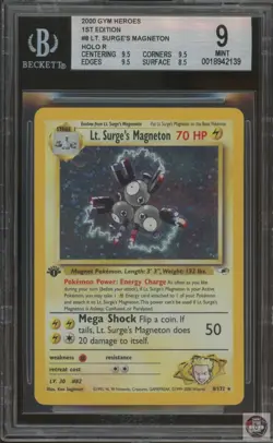 Lt. Surge's Magneton Holo R 8 Gym Heroes 1st Edition Pokemon Bgs 9 Silver - Image 1