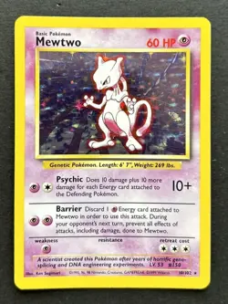 Pokemon TCG Mewtwo Base Set 10/102 Unlimited Holo Rare HP - Image 1
