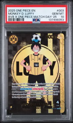 2025 ONE PIECE PROMOS BVB X ONE PIECE MATCH DAY 2025 #003 MONKEY D. LUFFY PSA 10 - Image 1