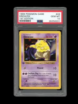 Pokemon PSA 10 GEM MINT Drowzee 1st Edition Base Set Shadowless 1999 Card 49/102 - Image 1