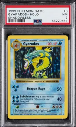 1999 POKEMON BASE SET SHADOWLESS #6 GYARADOS-HOLO PSA 7 - Image 1
