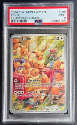 2024 POKEMON TWM EN-TWILIGHT MASQUERADE ILLUSTRATION RARE #188 EEVEE PSA 9 - Image 1