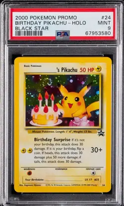 Pokemon 2000 Birthday Pikachu #24 Holo Black Star Promo Card PSA 9 - Image 3