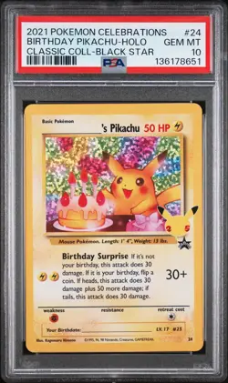 Pokemon Birthday Pikachu Holo Promo 24/53 PSA 10 Celebrations Classic Collection - Image 1