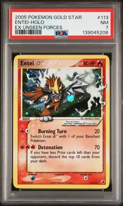 2005 POKEMON EX UNSEEN FORCES GOLD STAR #113 ENTEI-HOLO PSA 7 - Image 1