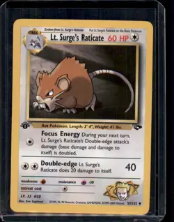 Lt. Surge's Raticate 53/132 Pokemon Gym Challenge 1st Edition Trading Card 2000 - Image 1
