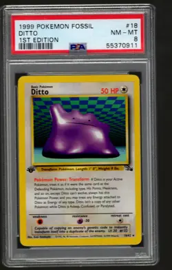 PSA 8 NM-MT Ditto 1st Edition Fossil Set #18/62 1999 Pokemon TCG WOTC Vintage - Image 1