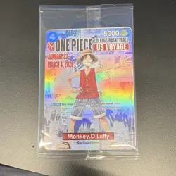 Bandai One Piece CCG Monkey.D.Luffy Promo Holo US Voyage Card 1000 5000 Power - Image 1
