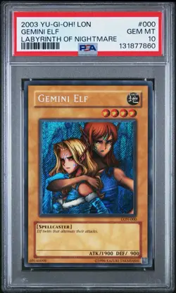 2003 Yu-Gi-Oh! Gemini Elf Labyrinth of Nightmare LON Unlimited Secret PSA 10 - Image 1