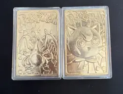 Set Of 2 23K Gold Plated Pokemon Cards Vintage 1999 Charizard Jiggly Puff - Image 1