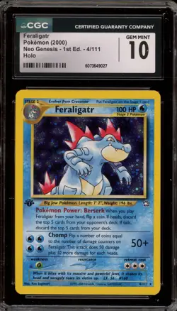 Pokemon Feraligatr Neo Genesis 1st Edition Holo Rare #4 CGC 10 Gem Mint - Image 1