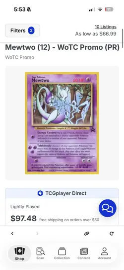 Mewtwo #12 Black Star Promo Pokemon TCG WOTC LP - Image 5