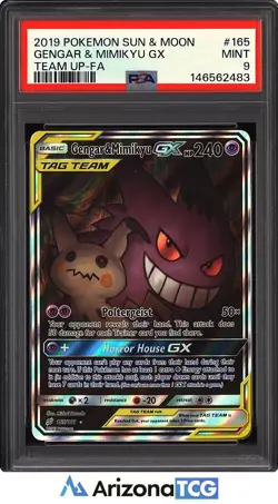 Pokemon 2019 Gengar & Mimikyu GX 165/181 Alt Art Team Up PSA 9 - Image 1