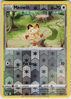 Meowth 199/264 Reverse Holo Near Mint SWSH08: Fusion Strike Pokemon card - Image 1